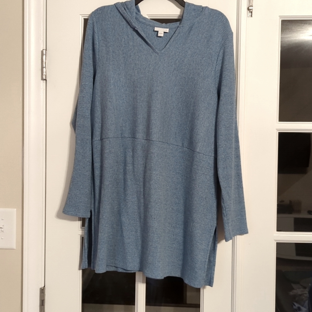 EUC J. Jill Hooded Ribbed Knit Tunic Sweater Size Large